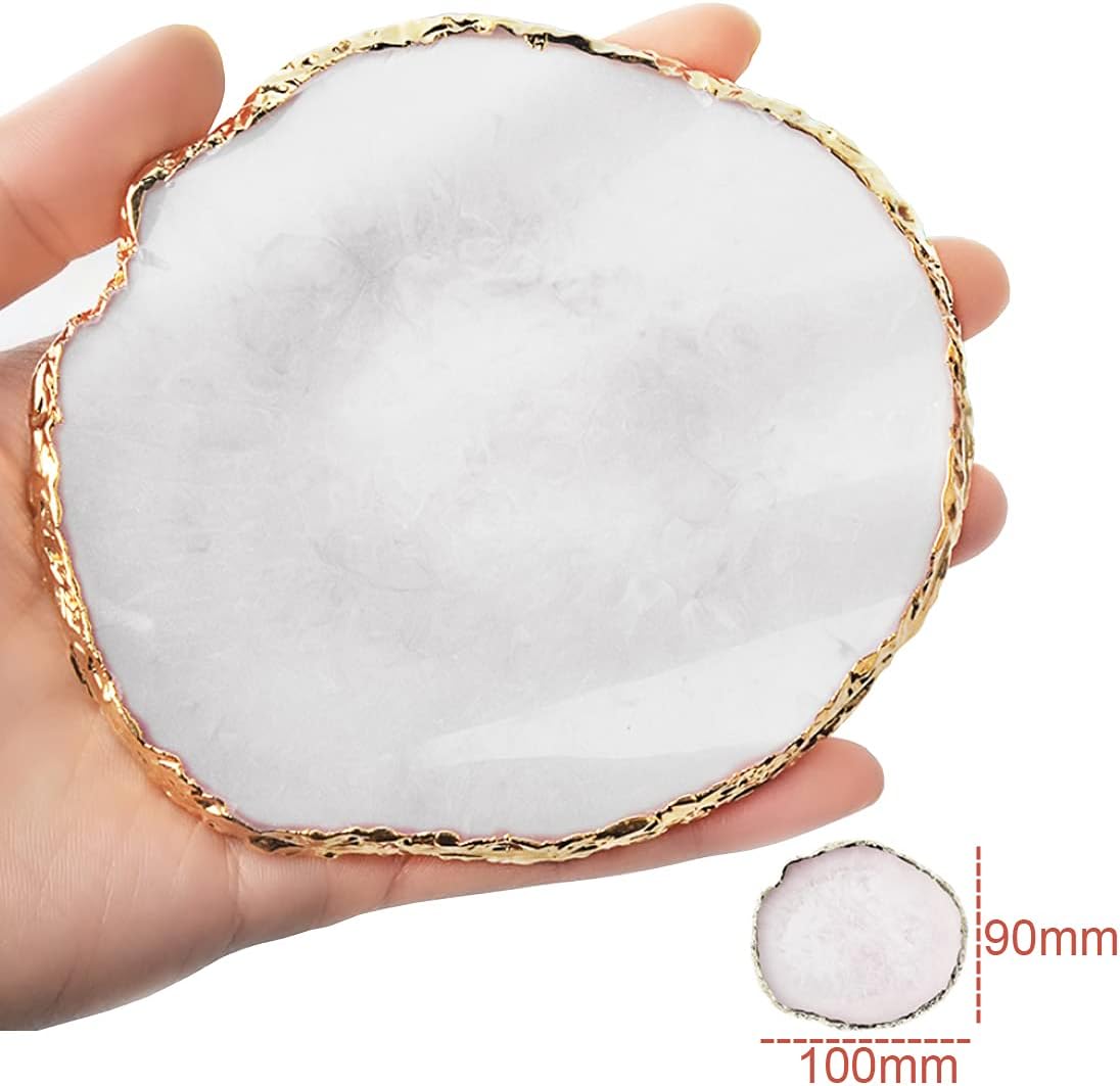2-Piece Resin Agate-Style Palette Set – Pink & White Crystal-Inspired Gold-Edged Artistic Trays for Paint Mixing, Jewelry Display & Makeup Organization
