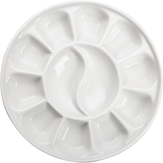 12-Well Round Porcelain Paint Palette – 7 Inches Diameter | Premium White Glazed Ceramic | Ideal for Watercolor, Acrylic, Oil, and Gouache Paints