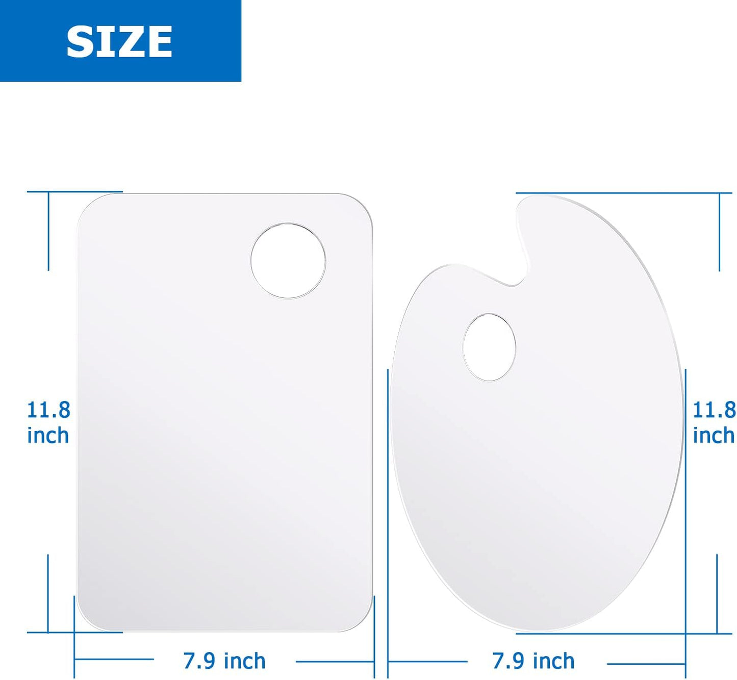 Acrylic Handheld Paint Palette Set (2 Shapes) – Durable & Reusable | 11.8 x 7.9 Inches | Ideal for Watercolor, Acrylic, and Oil Painting