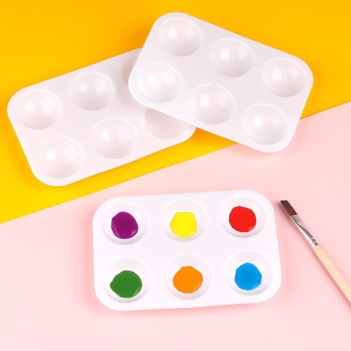 6-Well Rectangular Plastic Paint Palette – Compact, Durable & Reusable | Ideal for Watercolor, Acrylic, and Oil Paint | 4.9 x 3.4 inches