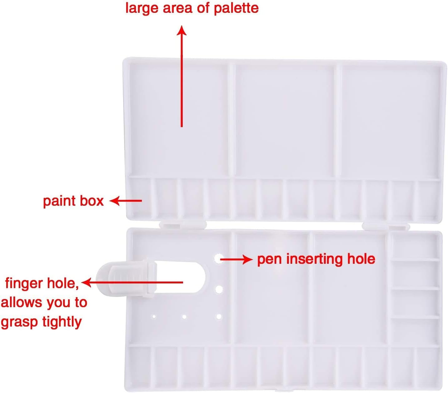 Portable Folding Paint Palette – Multi-Compartment Plastic Mixing Tray with Lid for Watercolor, Acrylic, and Oil (10.24" x 10.62")
