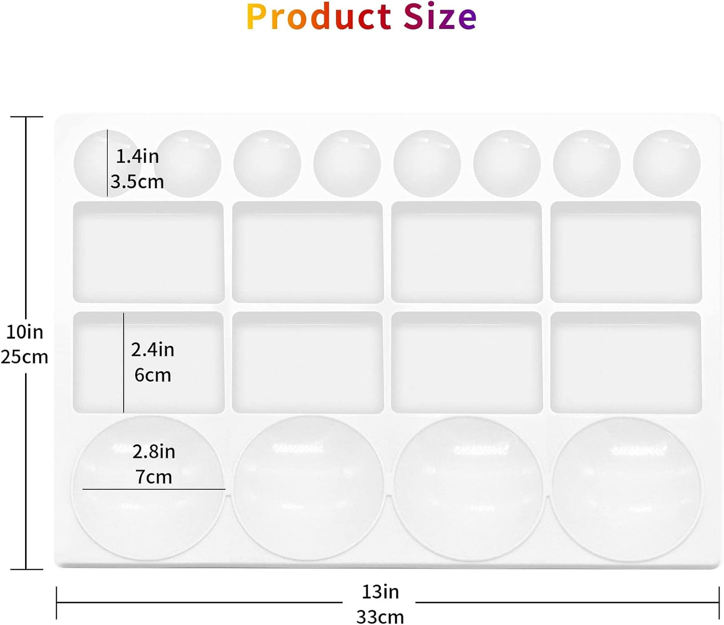 25-Well Plastic Paint Palette Tray for Watercolor Acrylic Oil – Large 13"x10" Mixing Board with Round and Square Compartments