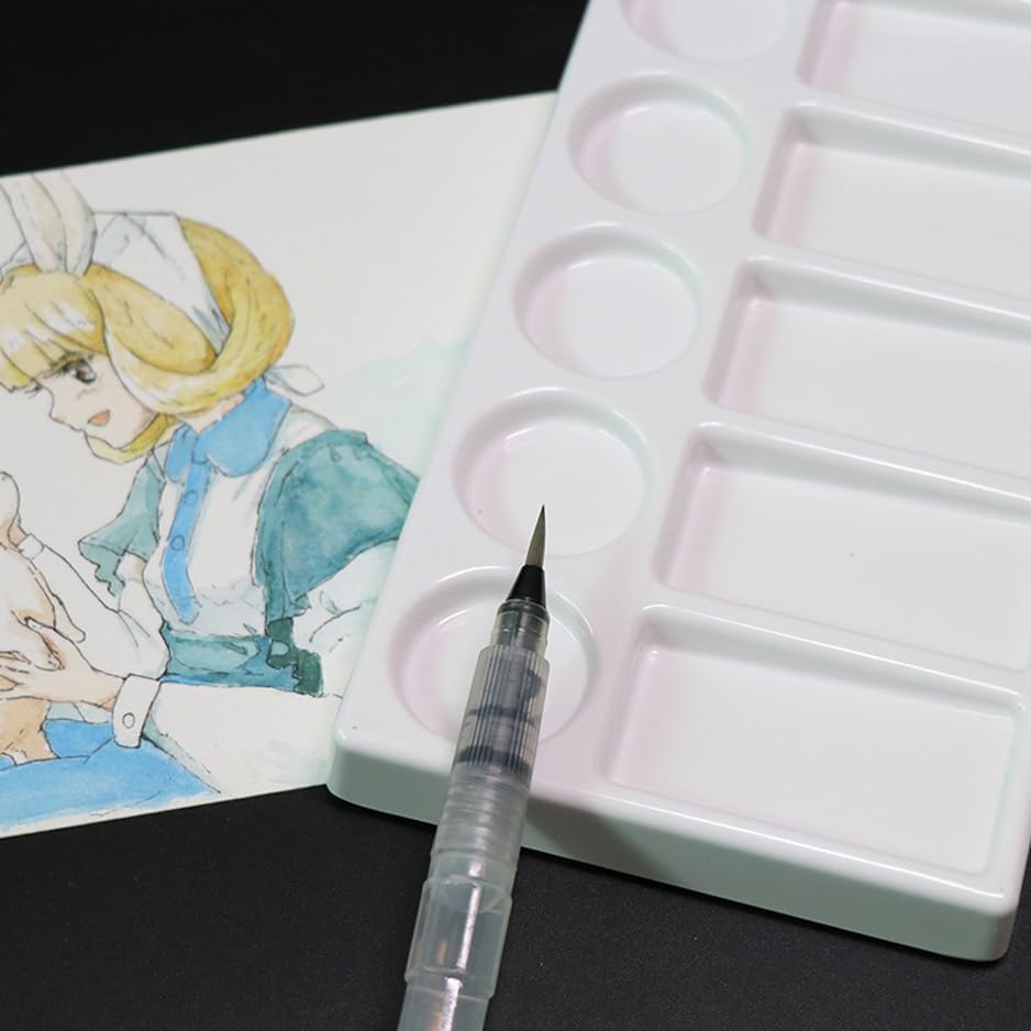 Ceramic Paint Palette – 10-Well White Rectangular Mixing Tray for Watercolor, Acrylic & Gouache – Artist Painting Tool (7.48" × 4.33")