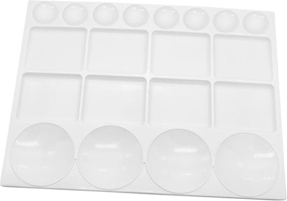 25-Well Plastic Paint Palette Tray for Watercolor Acrylic Oil – Large 13"x10" Mixing Board with Round and Square Compartments