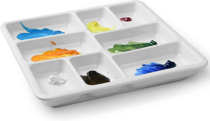 Heavy-Duty Square Ceramic Paint Palette – 9-Well Mixing Tray for Watercolor, Acrylic & Oil Paint – 7" x 7", 18.97oz / 538g