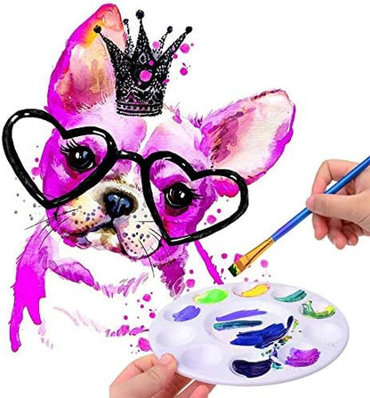 Round 10-Well Paint Palette, 6.3-Inch Plastic Mixing Tray for Watercolor, Acrylic, and Oil Painting