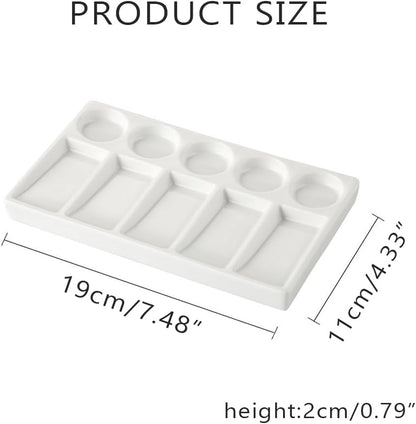 Ceramic Paint Palette – 10-Well White Rectangular Mixing Tray for Watercolor, Acrylic & Gouache – Artist Painting Tool (7.48" × 4.33")