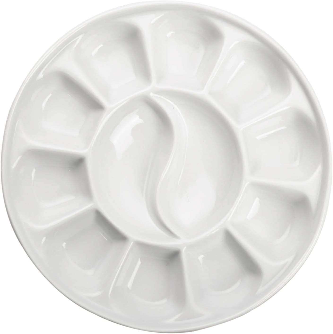 12-Well Round Porcelain Paint Palette – 7 Inches Diameter | Premium White Glazed Ceramic | Ideal for Watercolor, Acrylic, Oil, and Gouache Paints
