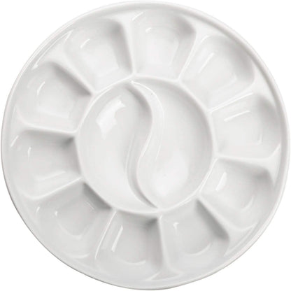 12-Well Round Porcelain Paint Palette – 7 Inches Diameter | Premium White Glazed Ceramic | Ideal for Watercolor, Acrylic, Oil, and Gouache Paints
