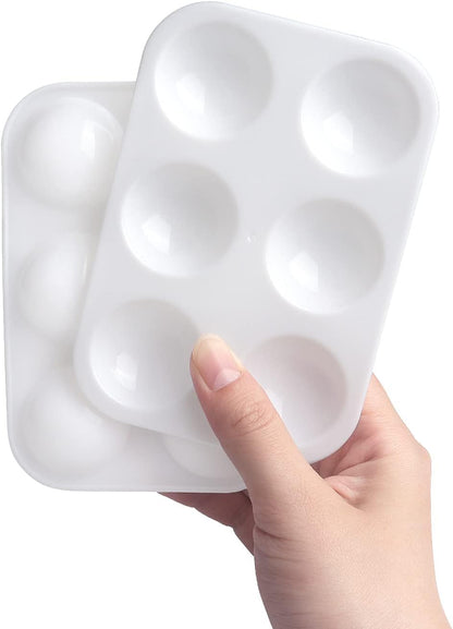 6-Well Rectangular Plastic Paint Palette – Compact, Durable & Reusable | Ideal for Watercolor, Acrylic, and Oil Paint | 4.9 x 3.4 inches