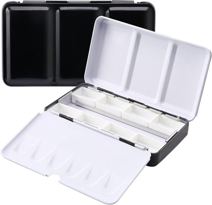 12-Well Metal Watercolor Palette Box with Removable Pans – Portable Paint Mixing Tray with Folding Mixing Areas for Artists and Travel Use