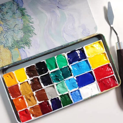 20-Well Empty Watercolor Palette Box with Magnet Strips – Portable Travel Paint Tin with Full Pans (3ml Capacity) – Van Gogh Art Cover Design