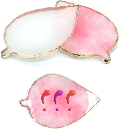 2-Pack Leaf-Shaped Resin Palette Tray with Gold Edge – Pink & White Crystal-Style Dish for Nail Art, Jewelry Display, Makeup or Mixing Use (11.5cm × 7.7cm)