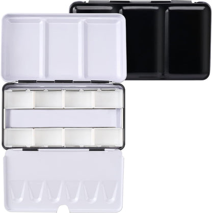 12-Well Metal Watercolor Palette Box with Removable Pans – Portable Paint Mixing Tray with Folding Mixing Areas for Artists and Travel Use