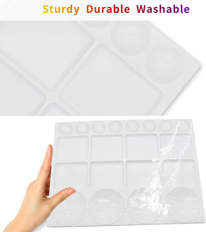 25-Well Plastic Paint Palette Tray for Watercolor Acrylic Oil – Large 13"x10" Mixing Board with Round and Square Compartments