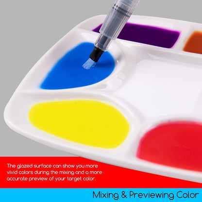 7-hole Square White Porcelain Artist Palette for Watercolor Gouache Acrylic Oil Painting, 5-4/5 Inch