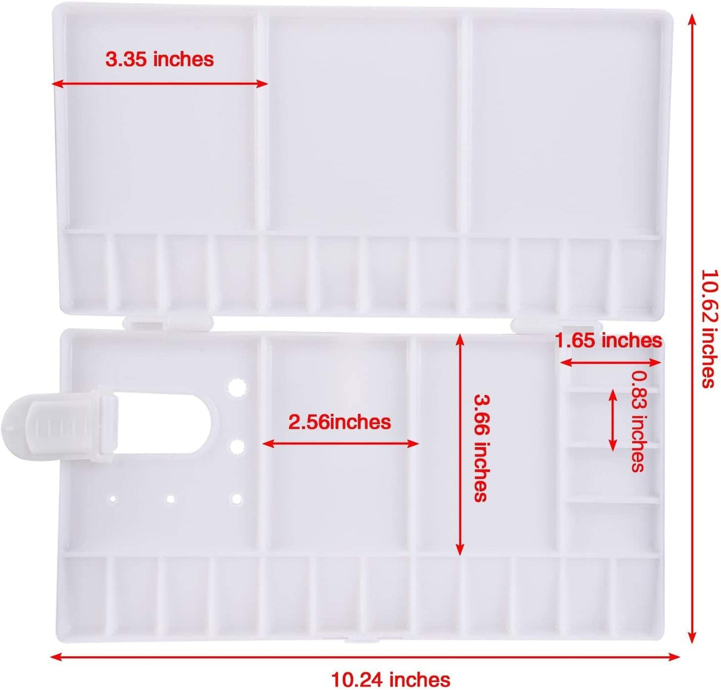 Portable Folding Paint Palette – Multi-Compartment Plastic Mixing Tray with Lid for Watercolor, Acrylic, and Oil (10.24" x 10.62")