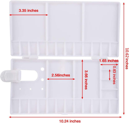 Portable Folding Paint Palette – Multi-Compartment Plastic Mixing Tray with Lid for Watercolor, Acrylic, and Oil (10.24" x 10.62")