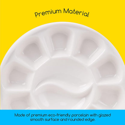 12-Well Round Porcelain Paint Palette – 7 Inches Diameter | Premium White Glazed Ceramic | Ideal for Watercolor, Acrylic, Oil, and Gouache Paints