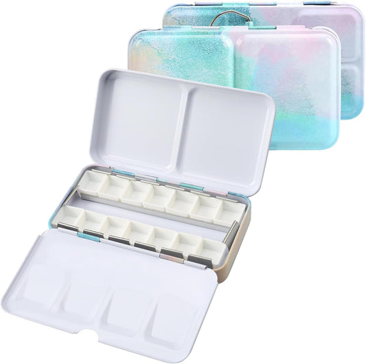 Empty watercolor palette with 14 watercolor half pans - sturdy empty watercolor palette - watercolor jars for gouache, watercolor, acrylic painting
