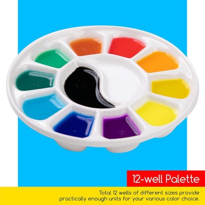 12-Well Round Porcelain Paint Palette – 7 Inches Diameter | Premium White Glazed Ceramic | Ideal for Watercolor, Acrylic, Oil, and Gouache Paints