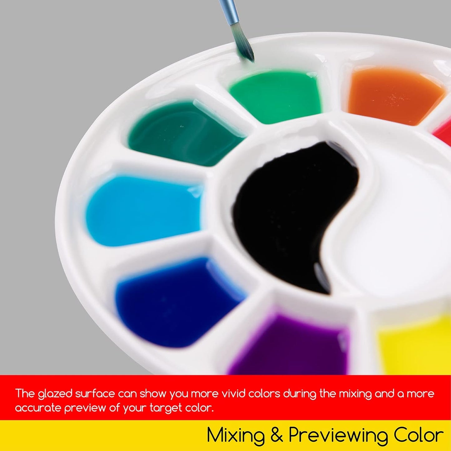 12-Well Round Porcelain Paint Palette – 7 Inches Diameter | Premium White Glazed Ceramic | Ideal for Watercolor, Acrylic, Oil, and Gouache Paints