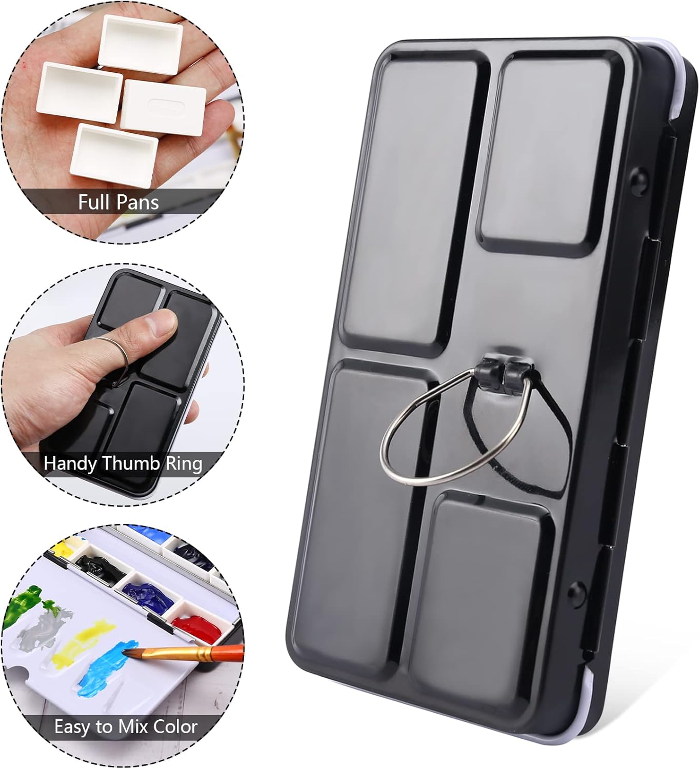 12-Well Metal Watercolor Palette Box with Removable Pans – Portable Paint Mixing Tray with Folding Mixing Areas for Artists and Travel Use