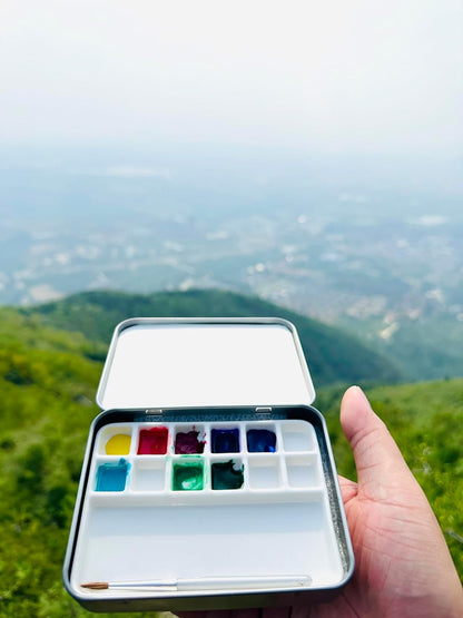 13-Well White Ceramic Paint Palette – Compact Rectangular Watercolor Mixing Tray with 12 Small Wells and 1 Large Well (11×8×1.5cm)