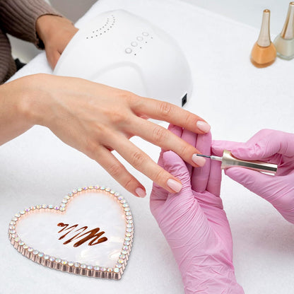 Heart-Shaped Pearl Resin Tray with Rhinestone Edge – Small Display Dish for Jewelry, Nail Art, or Makeup Accessories (7.4 × 7.3cm)