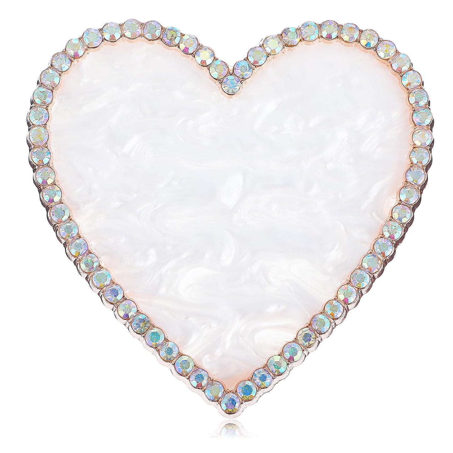 Heart-Shaped Pearl Resin Tray with Rhinestone Edge – Small Display Dish for Jewelry, Nail Art, or Makeup Accessories (7.4 × 7.3cm)