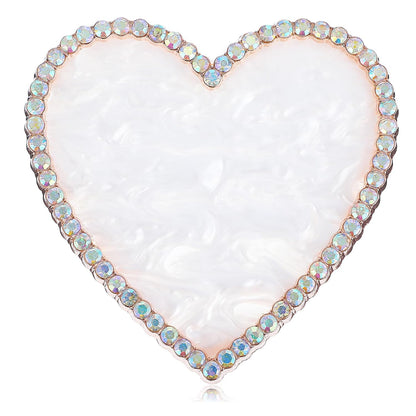 Heart-Shaped Pearl Resin Tray with Rhinestone Edge – Small Display Dish for Jewelry, Nail Art, or Makeup Accessories (7.4 × 7.3cm)