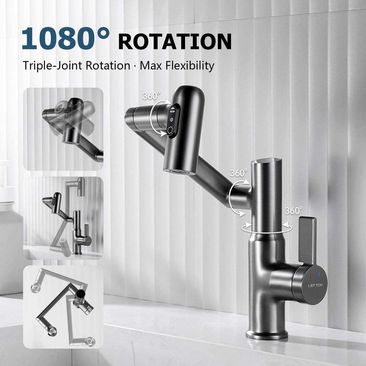 Lefton Rotatable Bathroom Faucet with Temperature Display in Fahrenheit