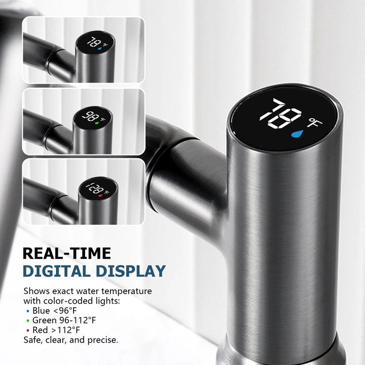 Lefton Rotatable Bathroom Faucet with Temperature Display in Fahrenheit