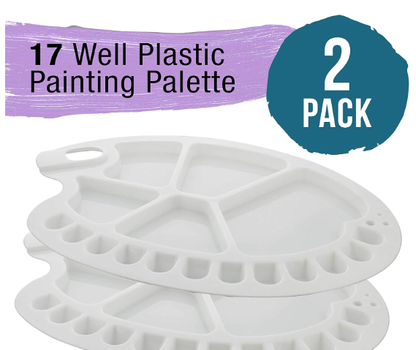Oval Paint Palette with 12 Small Wells & 5 Large Wells – Ambidextrous Hand-Held Plastic Mixing Tray for Watercolor, Acrylic, and Oil Painting (13.5" x 10")
